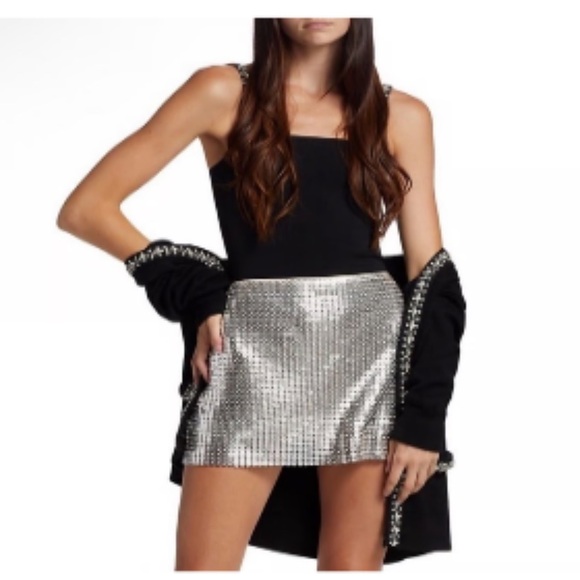 Alice & Olivia Silver Metal Chainmail Mini Skirt - Picture 6 of 14